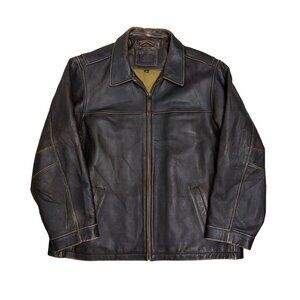 SONOMA LEATHER Heavy Vintage Y2K Brown Leather Bomber Jacket Coat Mens XL